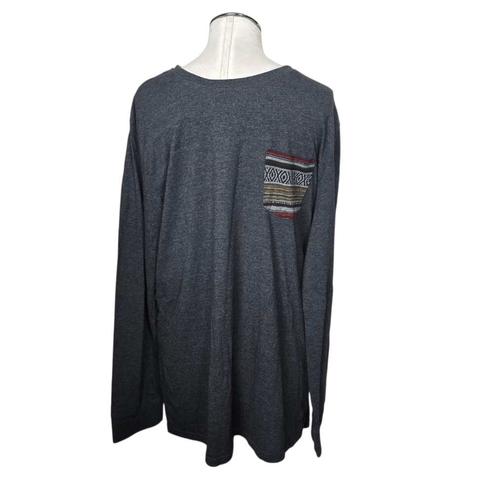 Beautiful Giant Gray Pocket Crewneck Long Sleeves Shirt L
